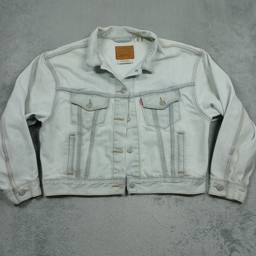 Levis Denim Jacket Womens Large Gray Denim Premium Button Up Pockets‎ Casual